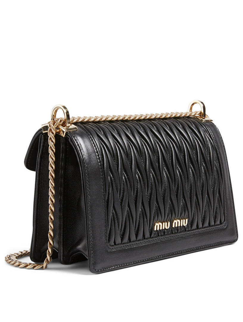 Miu Miu Confidential Black Leather Matelassé Gold Tone Chain Bag