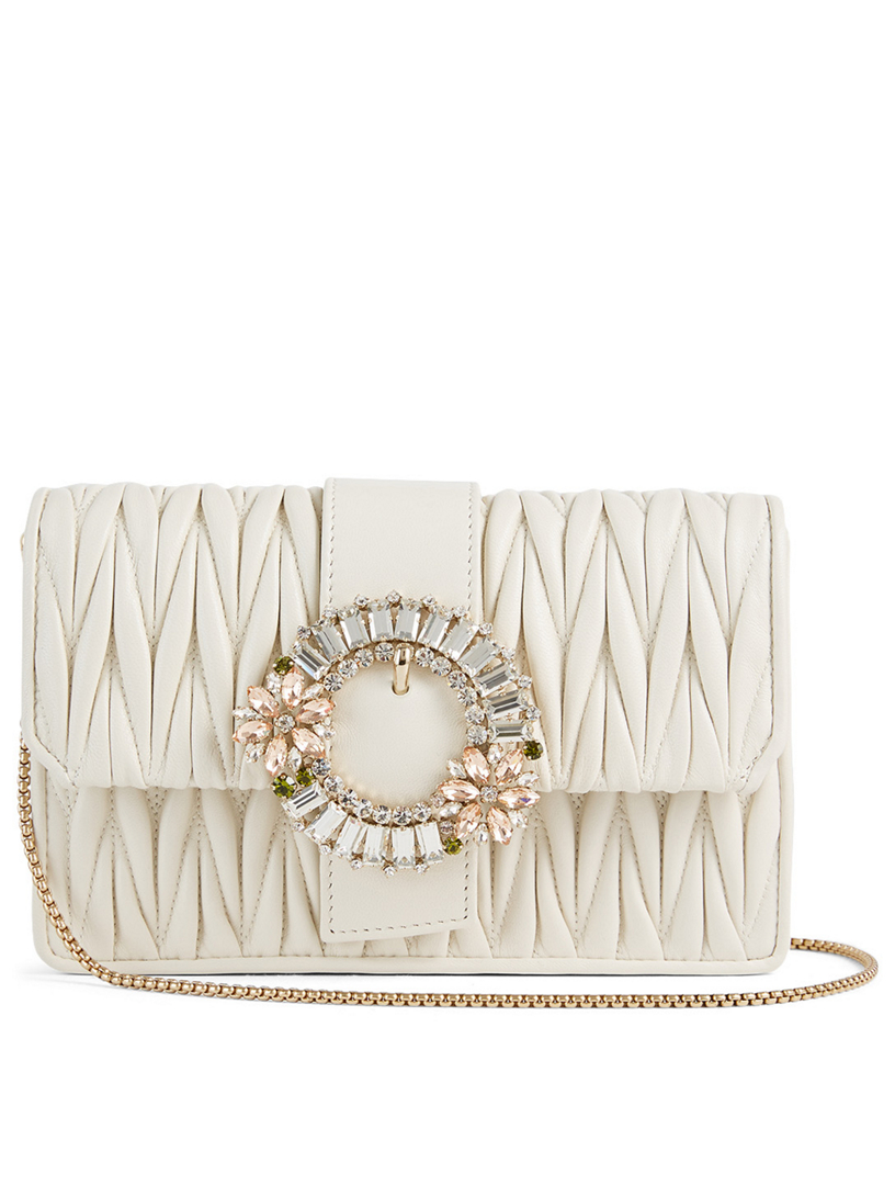 Miu Miu Matelassé Beige calf leather Wrinkled Leather Clutch Bag wrist  strap handbag ref.546620 - Joli Closet