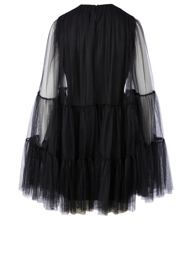 Tulle-Sleeve Mini Dress