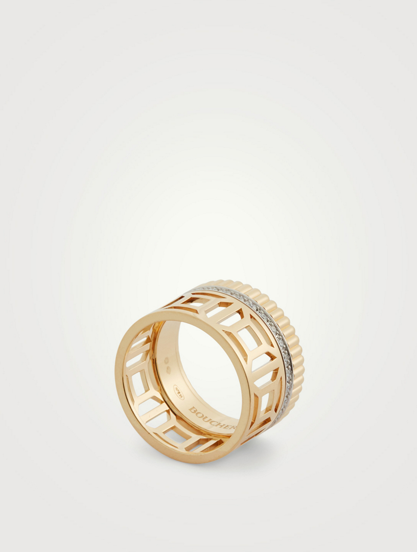 Quatre Radiant Gold Openwork Ring With Diamonds