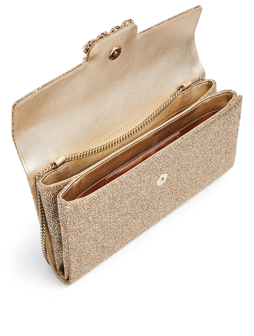 Flower Strass Buckle Metallic Clutch Bag