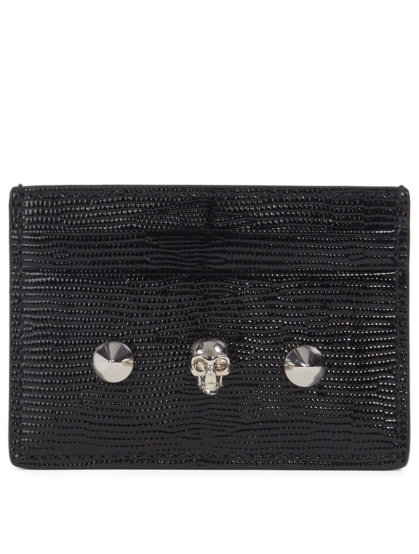Skull And Stud Lizard-Embossed Leather Card Holder