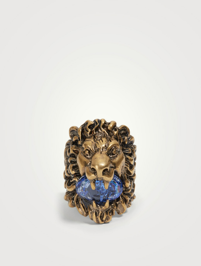 Bague tete de lion avec cristal