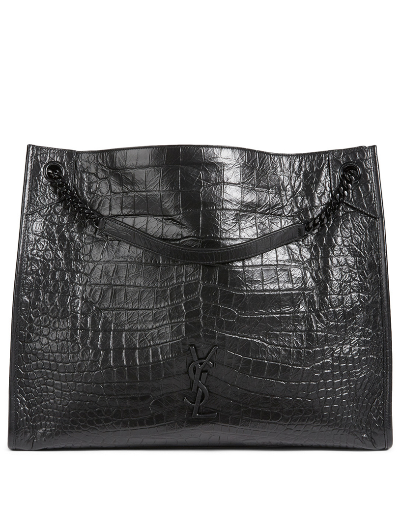 Saint Laurent YSL Croc Embossed Leather Shoulder Bag