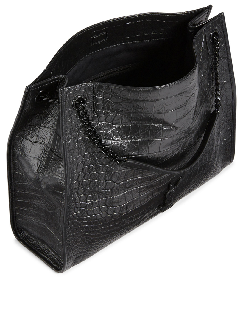 Large Niki YSL Monogram Croc-Embossed Leather Tote Bag