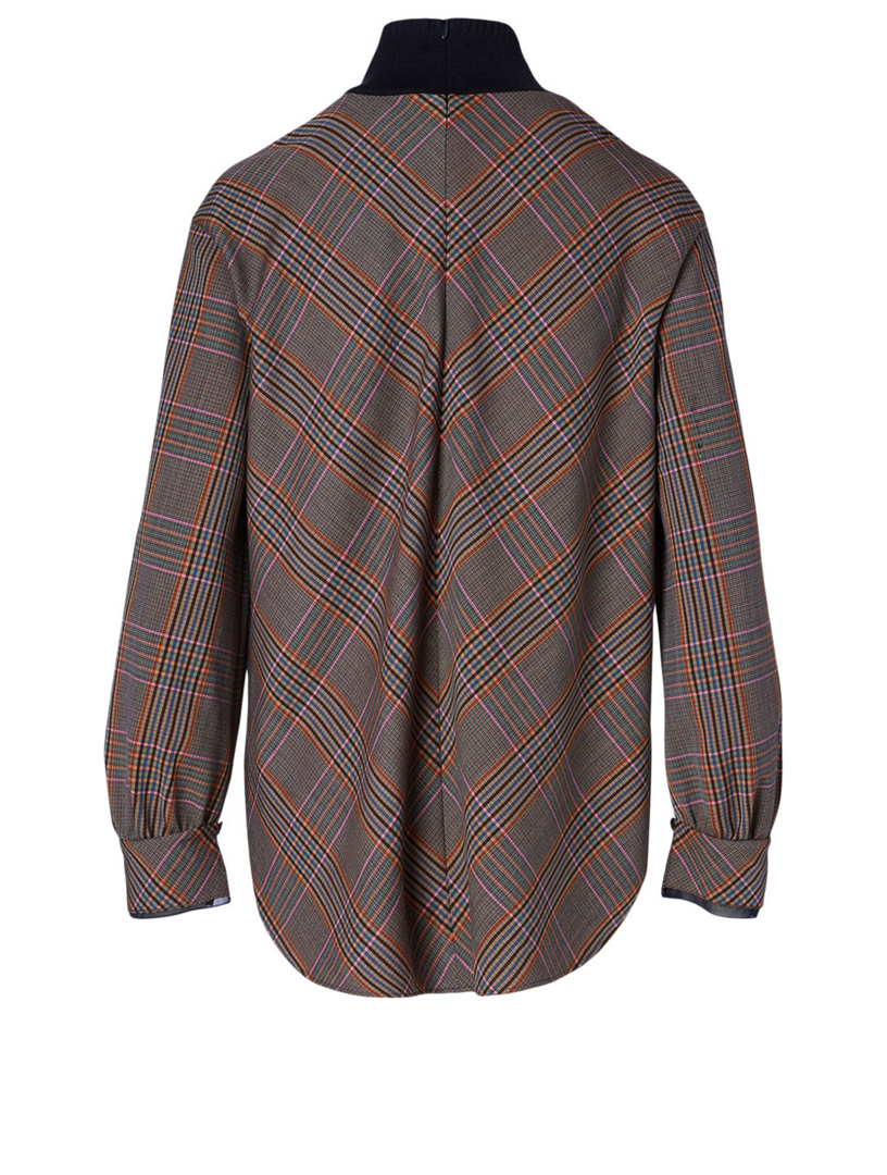 Wool-Blend Blouse Check Print