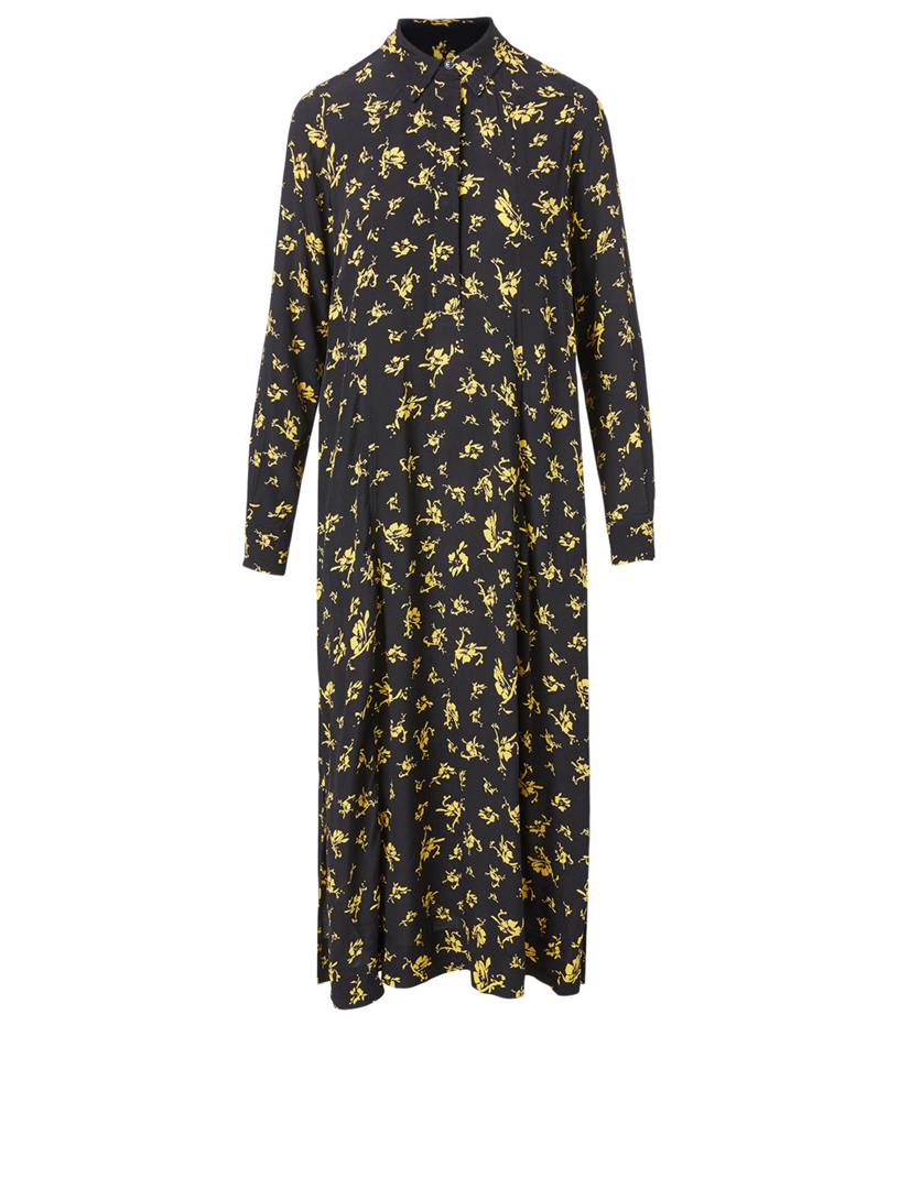 ganni printed crepe shirt dress Ganni Red Printed Crepe Shirt Dress
