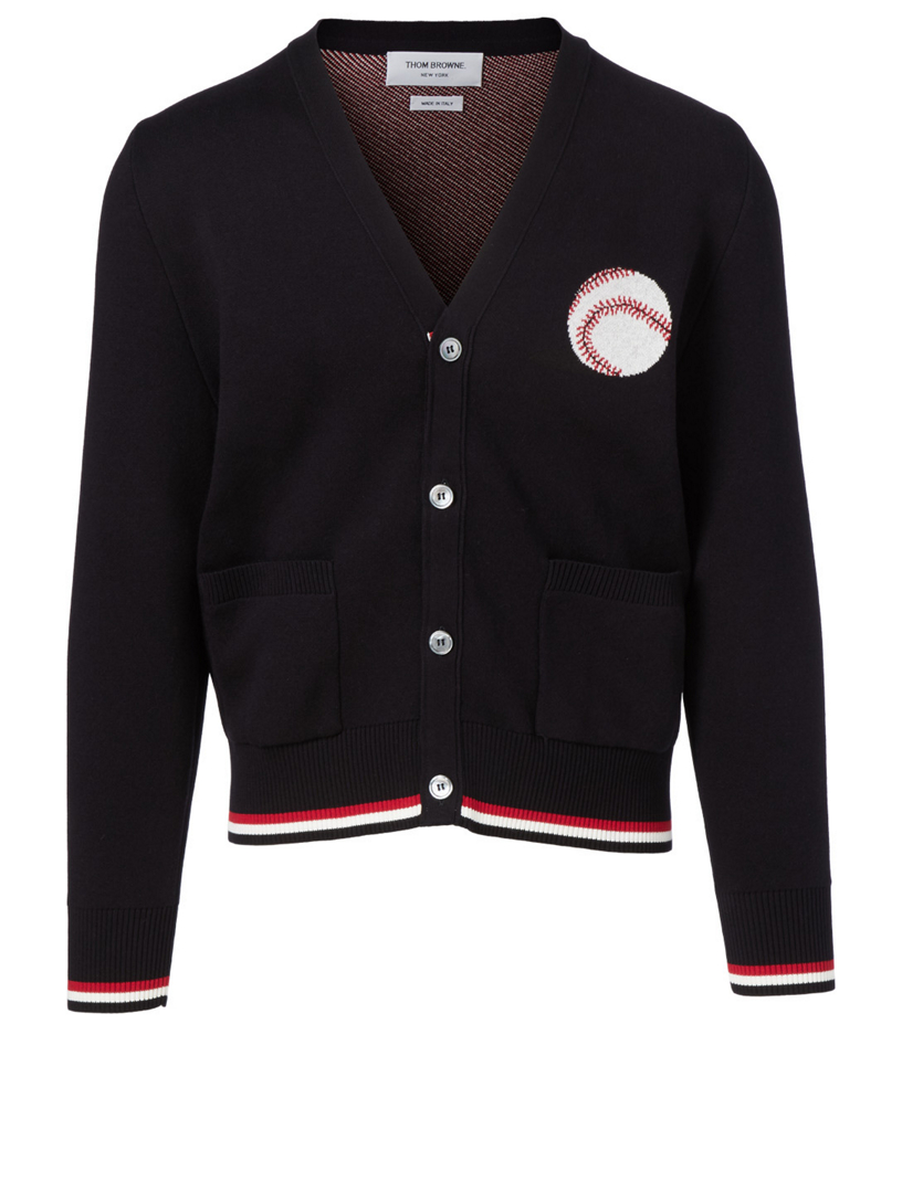 Cotton Cardigan With Baseball Patch