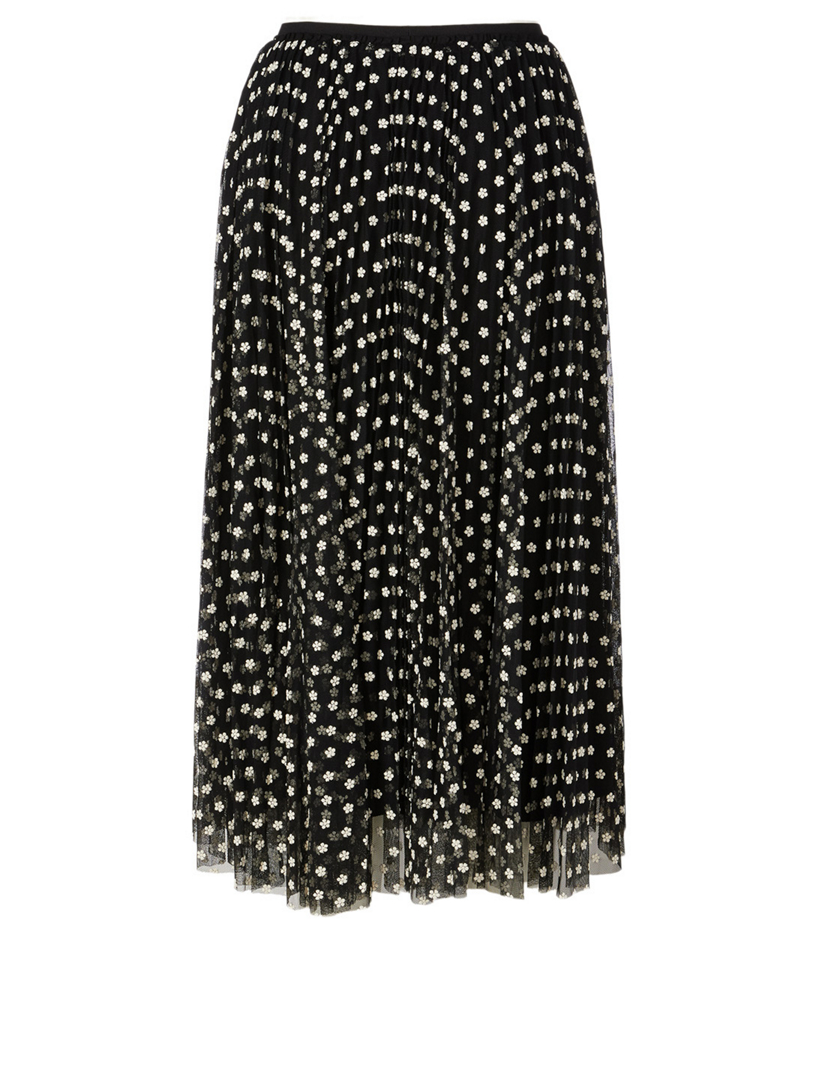 Tulle Midi Skirt With Flower Embroidery