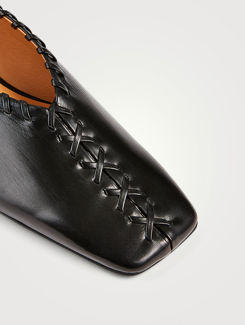 Whipstitched Leather Flats With Anklet