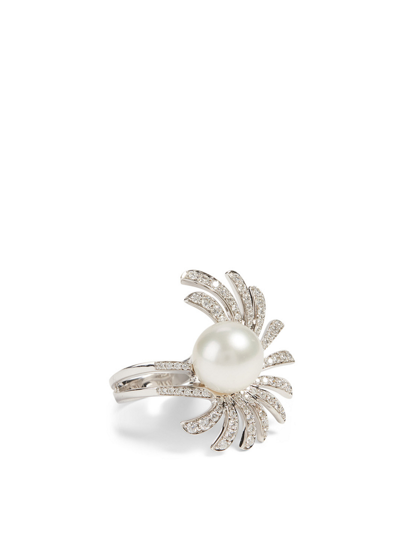 Apus 18K White Gold Pearl Ring With Diamonds
