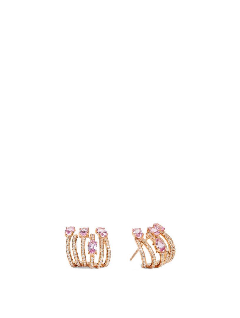 Spectrum 18K Gold Huggie Earrings With Diamonds And Pink Sapphire