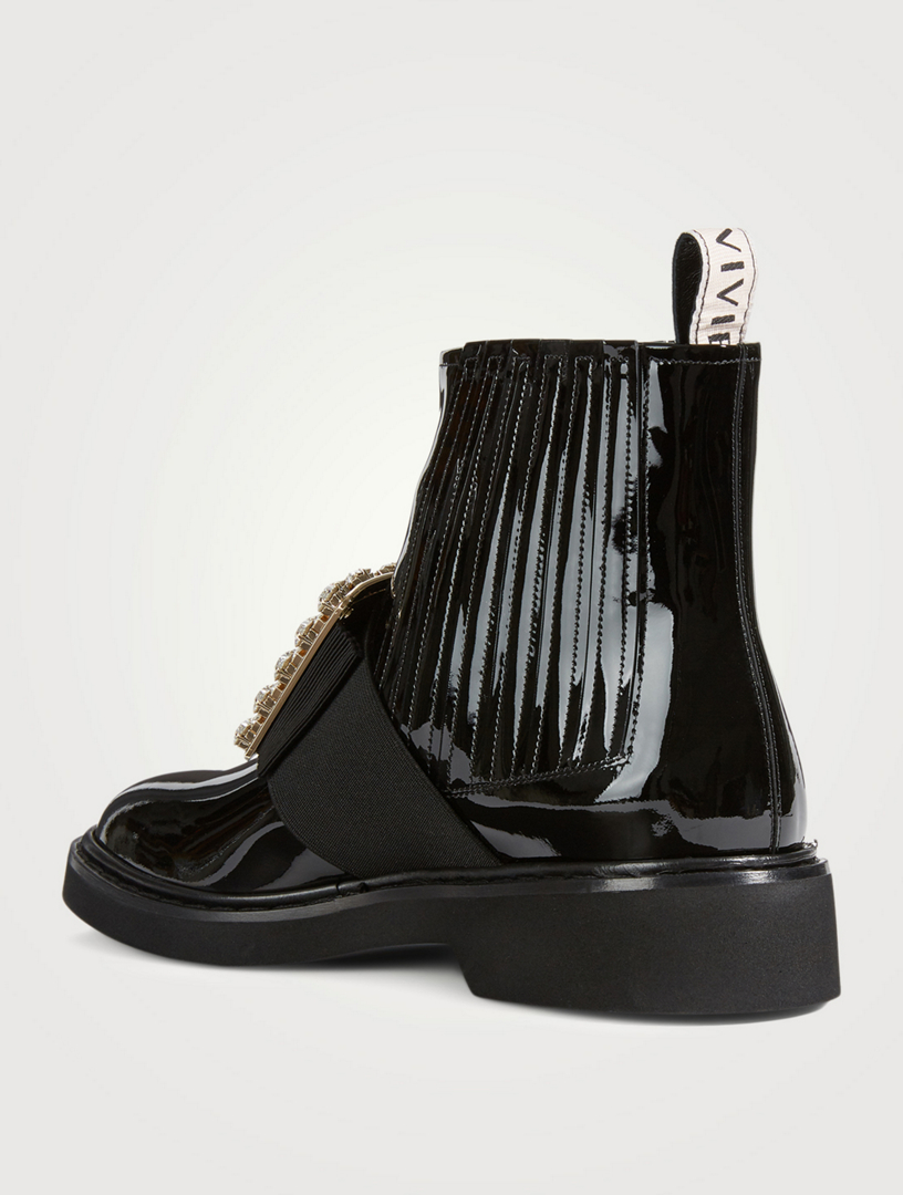 ROGER VIVIER Viv' Rangers Patent Leather Chelsea Boots  Black