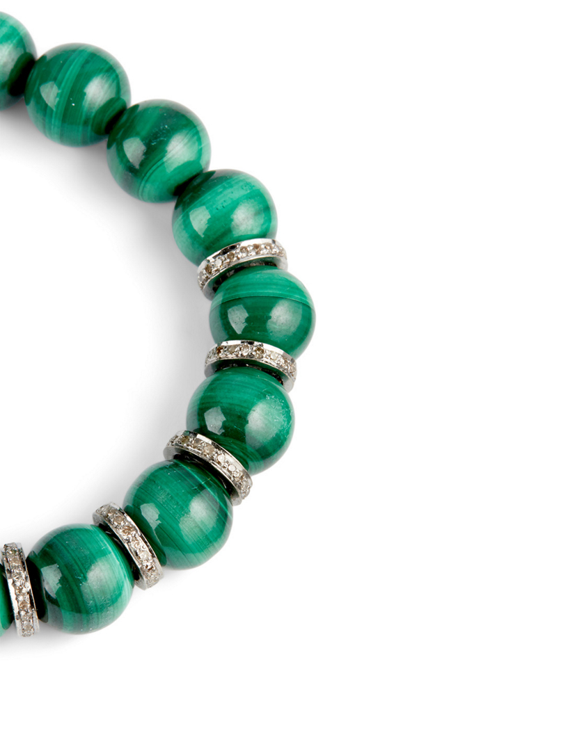 Beaded Malachite Bracelet With Diamond Rondelles