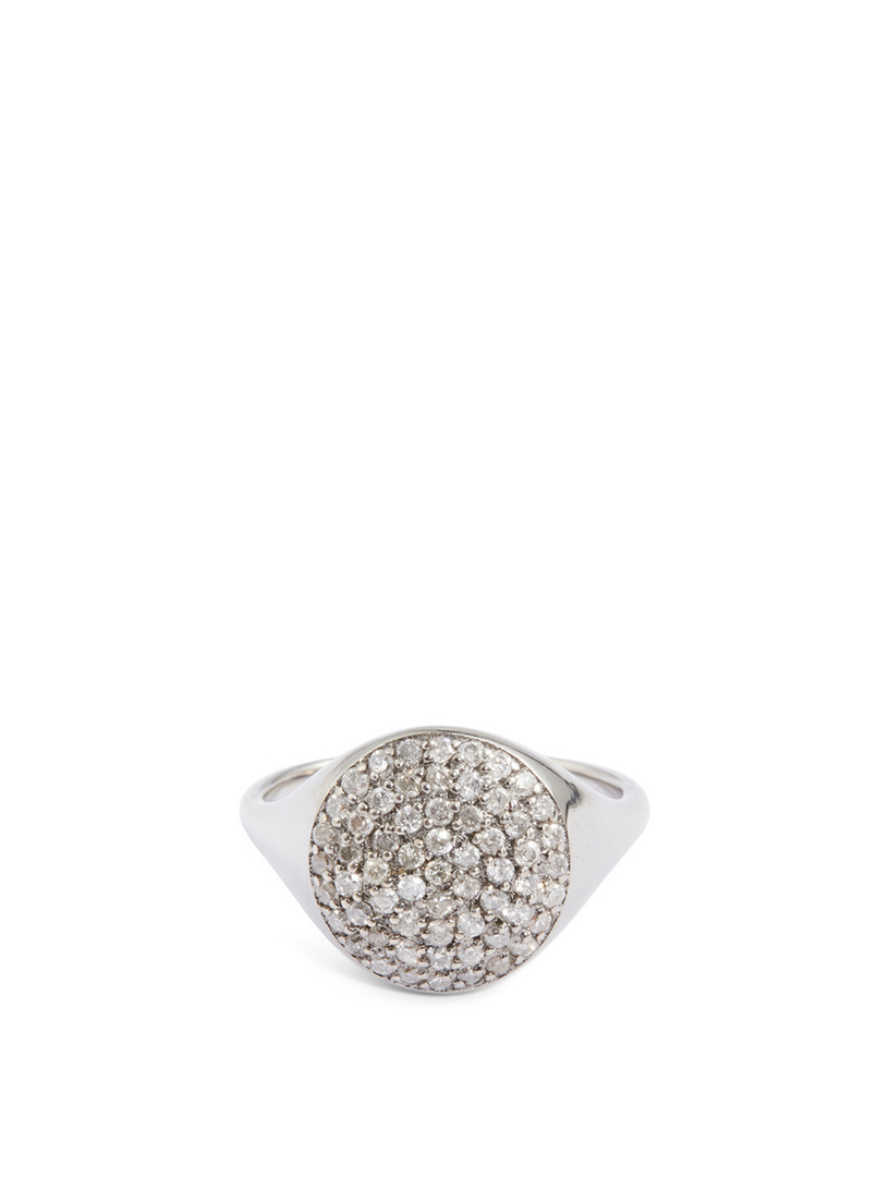 Silver Dome Pinky Ring With Diamonds
