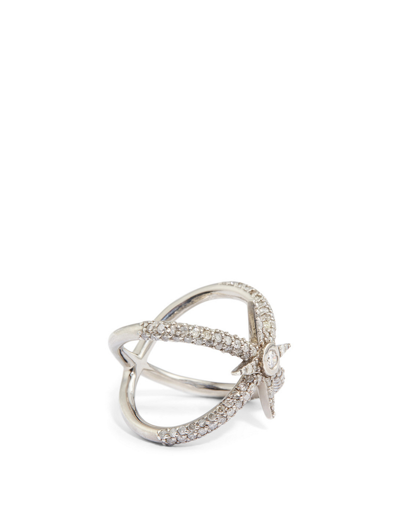 Silver Starburst Ring With Diamonds