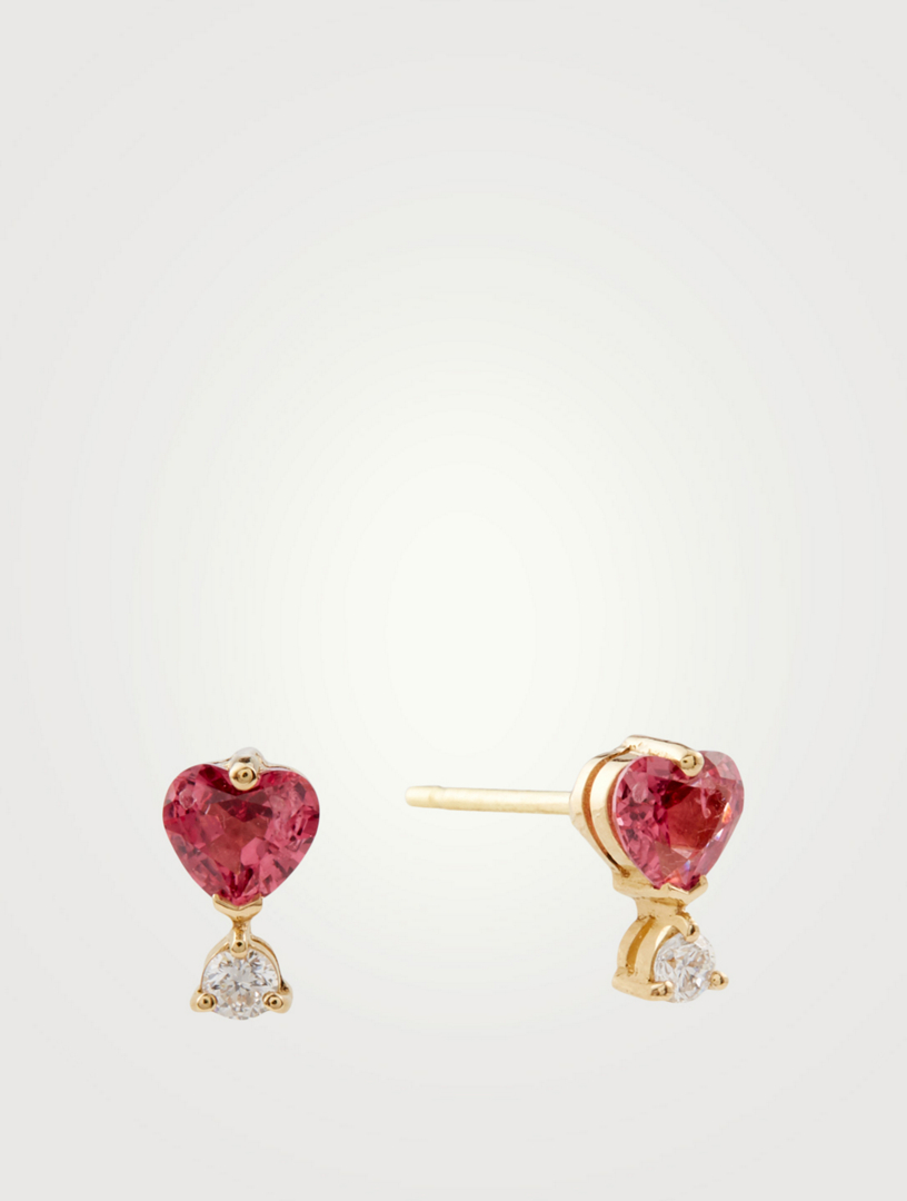 18K Gold Love Earrings With Spinel And Diamonds