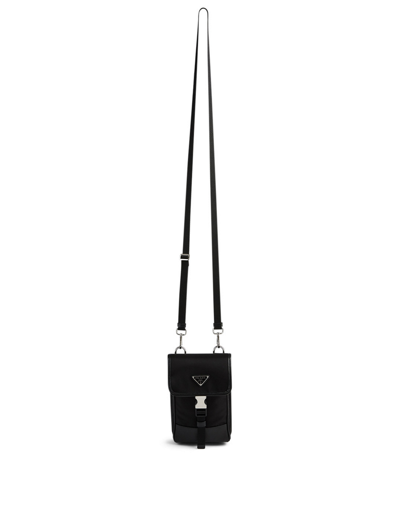 Nylon And Leather Crossbody Phone Bag