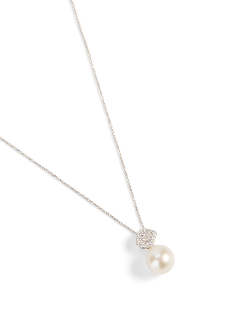 18K White Gold Australian South Sea Pearl And Diamond Pendant Necklace