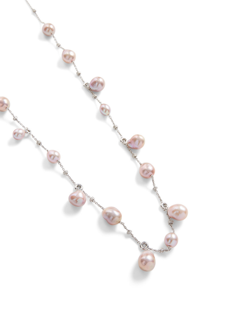 18K White Gold Necklace With Pearls And Diamonds