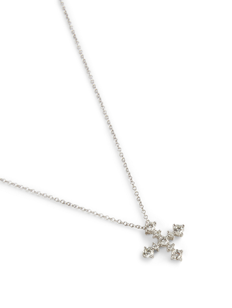 Essentials 18K White Gold Cross Pendant Necklace With Diamonds