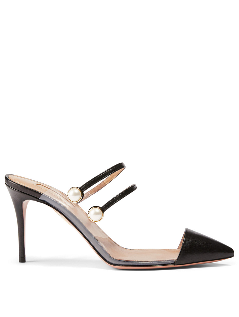 AQUAZZURA Oz 85 PVC And Leather Mules | Holt Renfrew