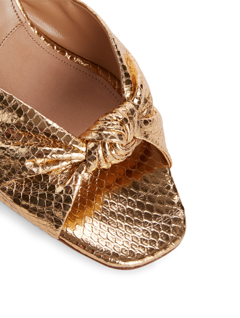 Pasha 75 Metallic Snake-Embossed Leather Heeled Mule Sandals