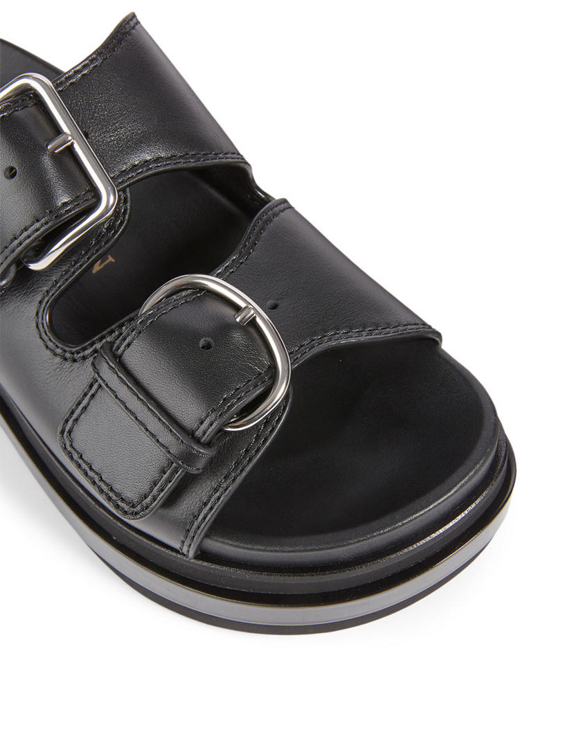 Trompe L'Oeil Leather Slide Sandals