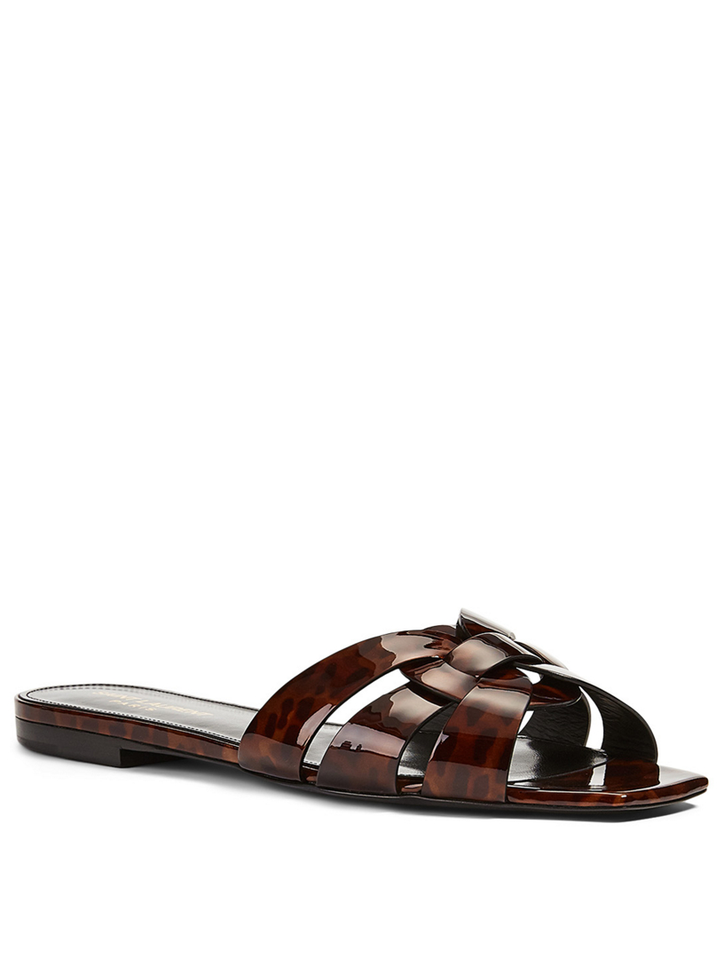 【関税&送料込】Saint Laurent Tribute Slide Sandals In Paten SAINT LAURENT Tribute woven leather slides | NET-A-PORTER