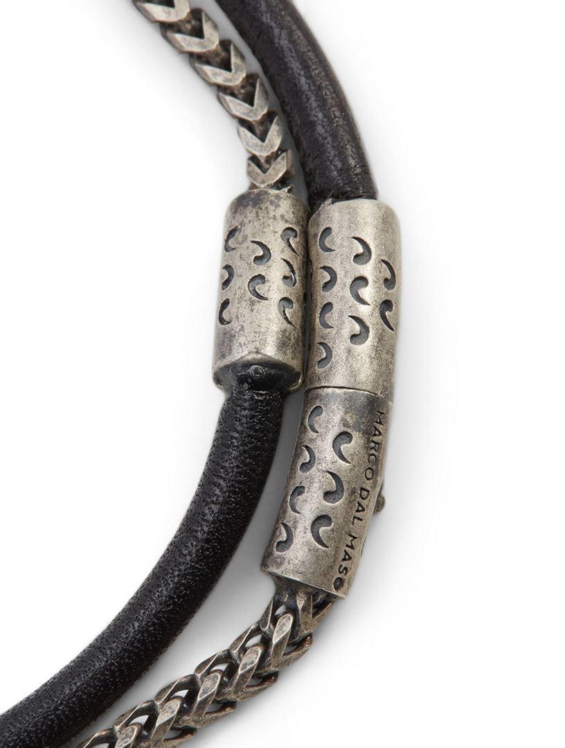Lash Double Wrap Silver Chain And Leather Bracelet