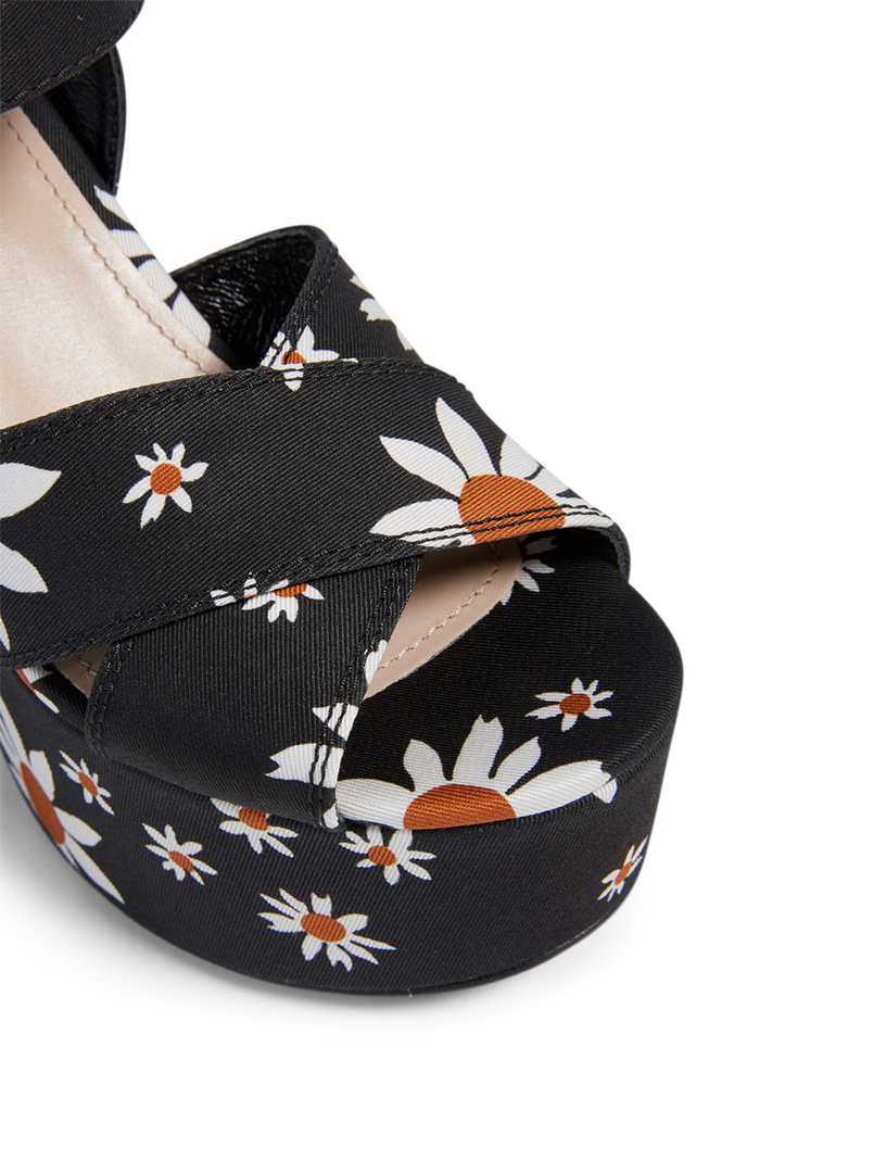 MIU MIU Gabardine Platform Sandals In Daisy Print | Holt Renfrew