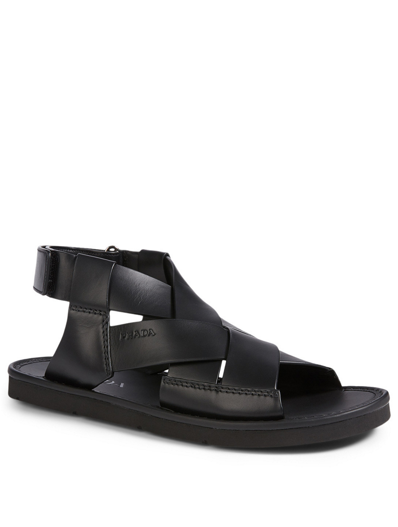 Leather Crisscross Flat Sandals