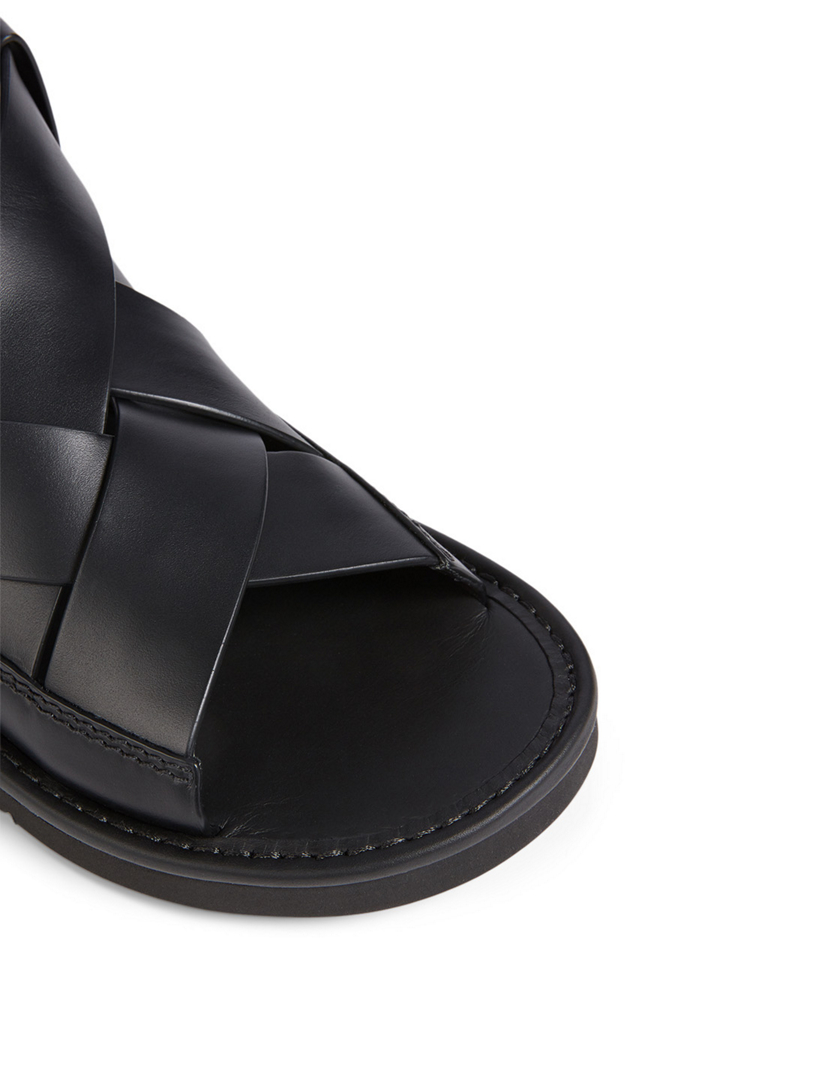 Leather Crisscross Flat Sandals