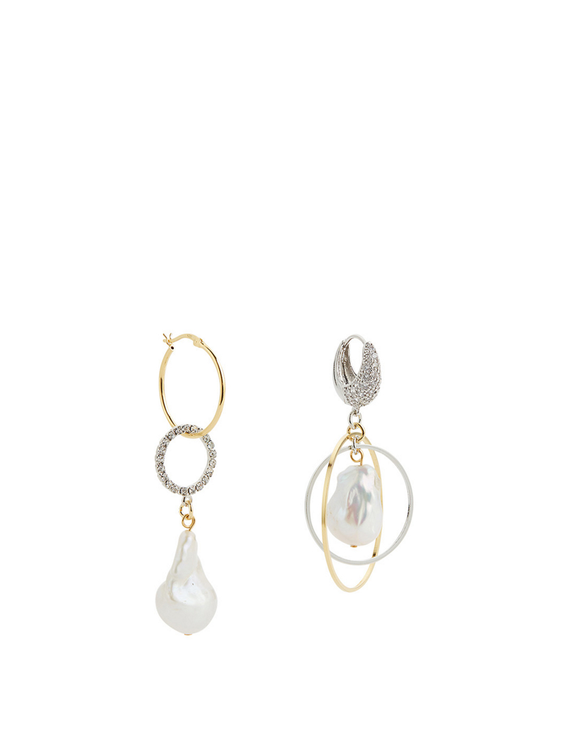Cardiff Mismatched Hoop Earrings With Pearls