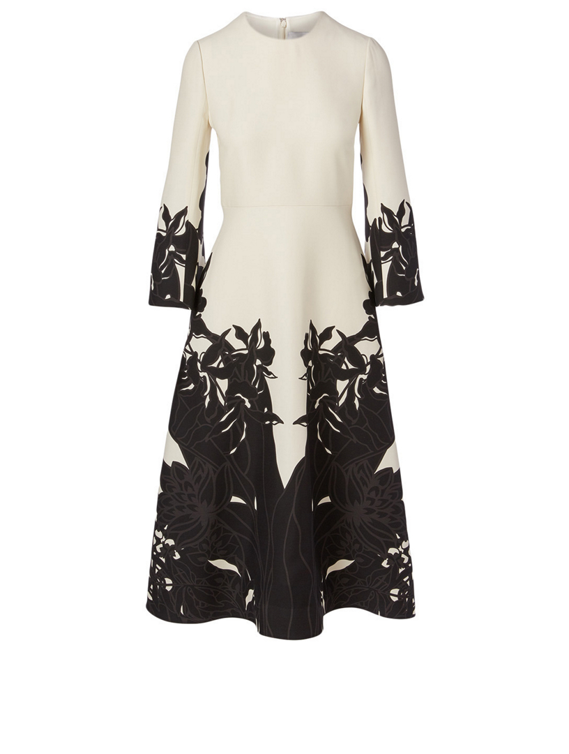 VALENTINO Wool And Silk Midi Dress In Orchid Ramage Print | Holt Renfrew
