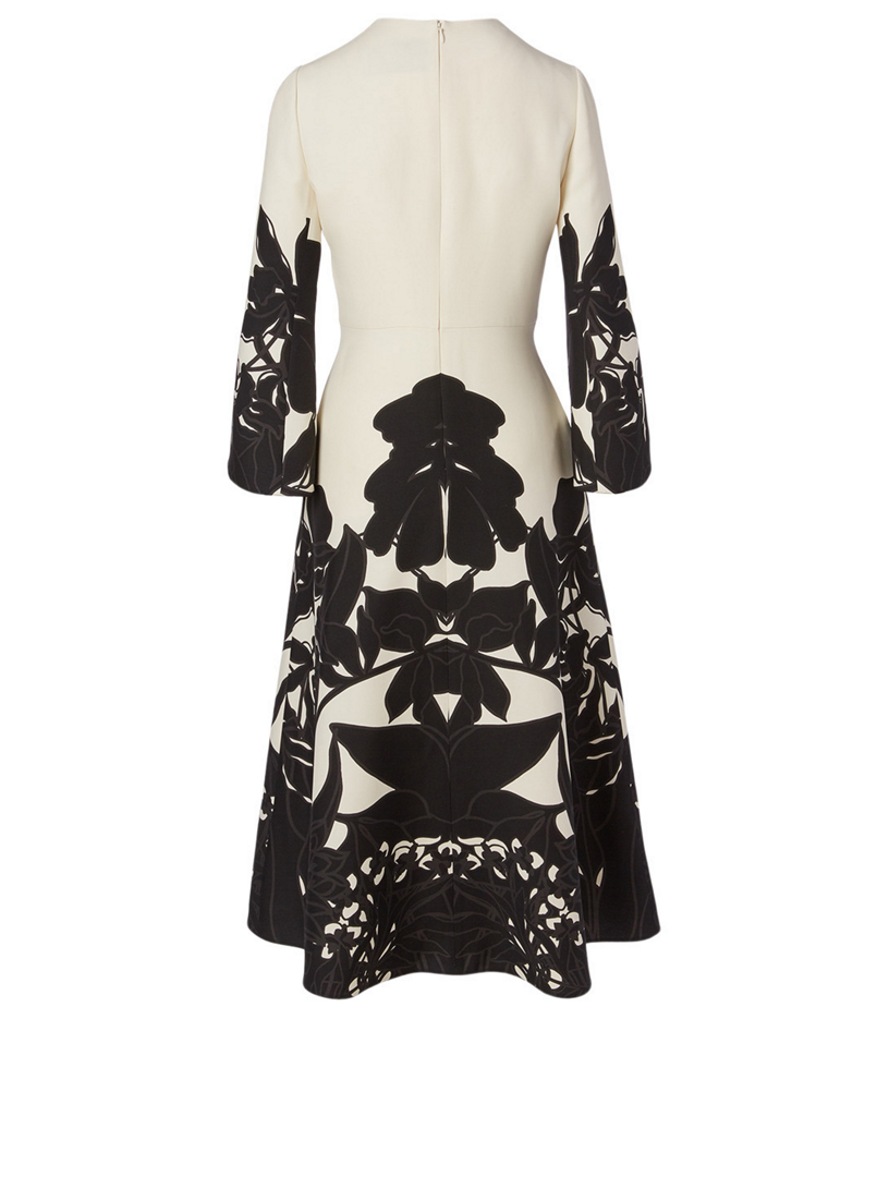 Wool And Silk Midi Dress Orchid Ramage Print