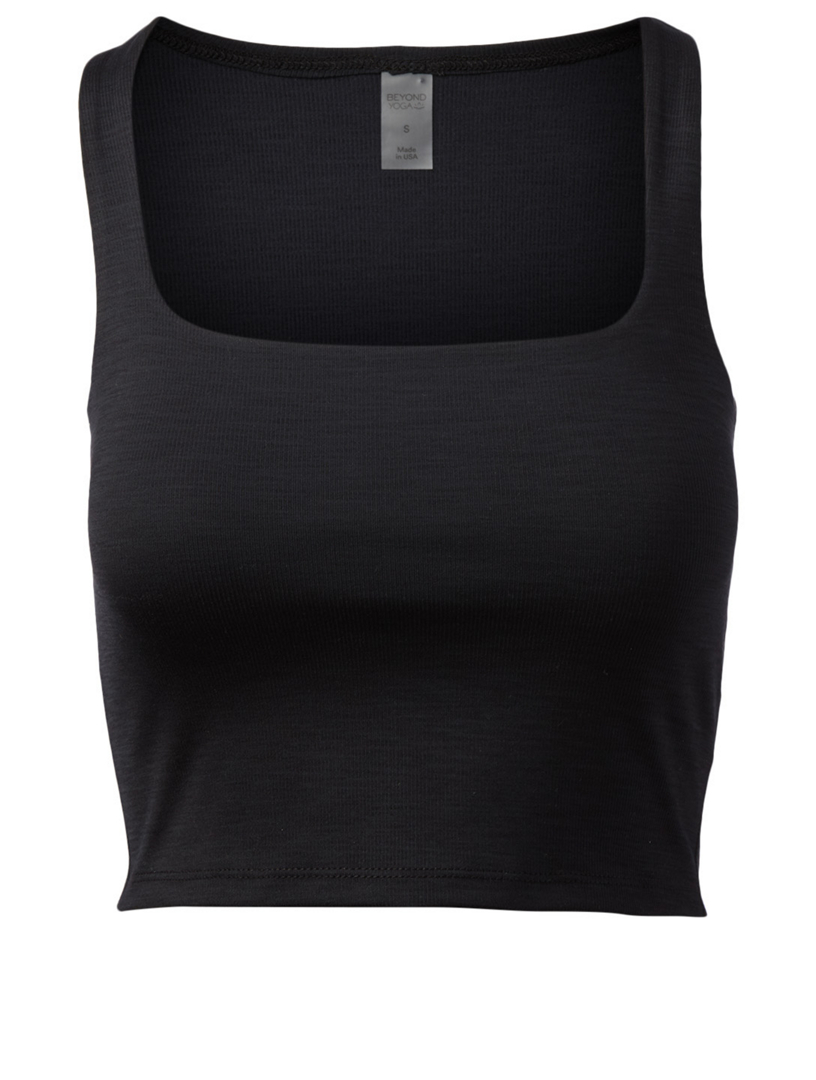 Beyond Yoga Heather Rib Square Neck Cropped Yoga Tank Top at