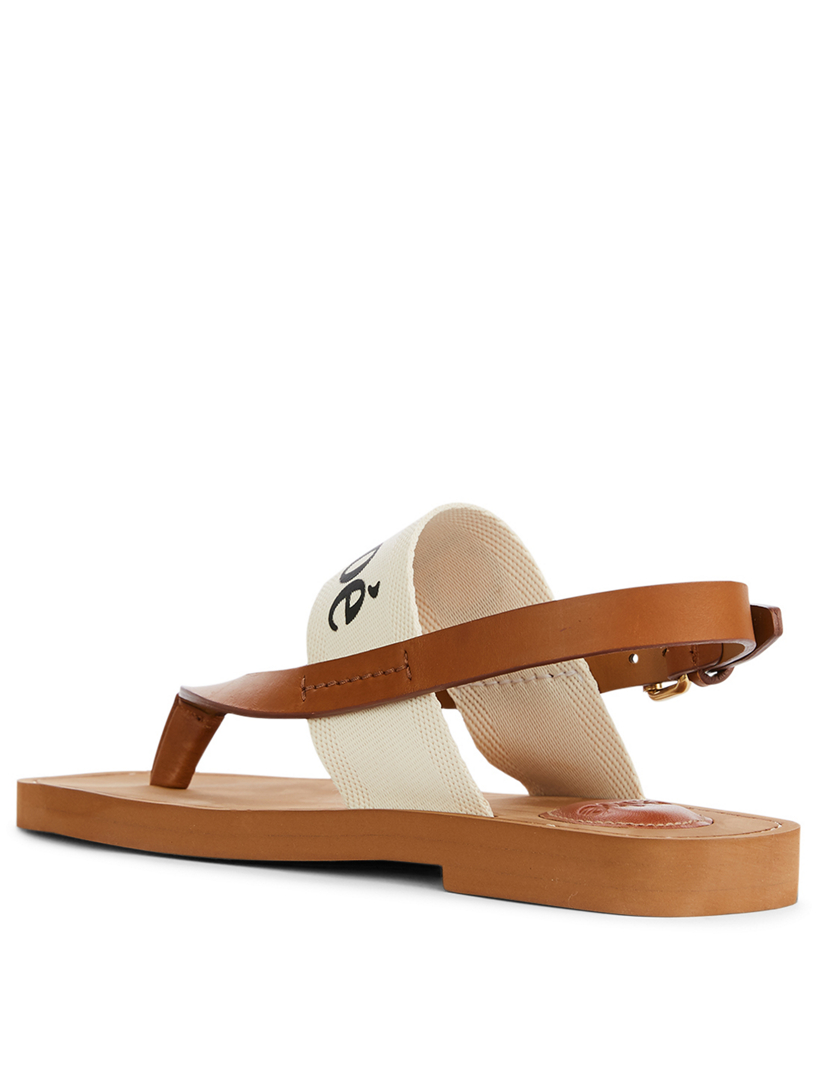 Woody Leather And Canvas Logo Thong Sandals