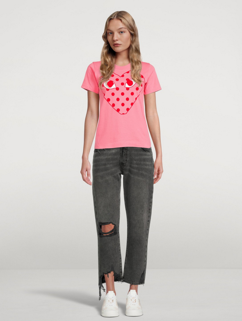 Cotton T-Shirt With Big Polka Dot Heart