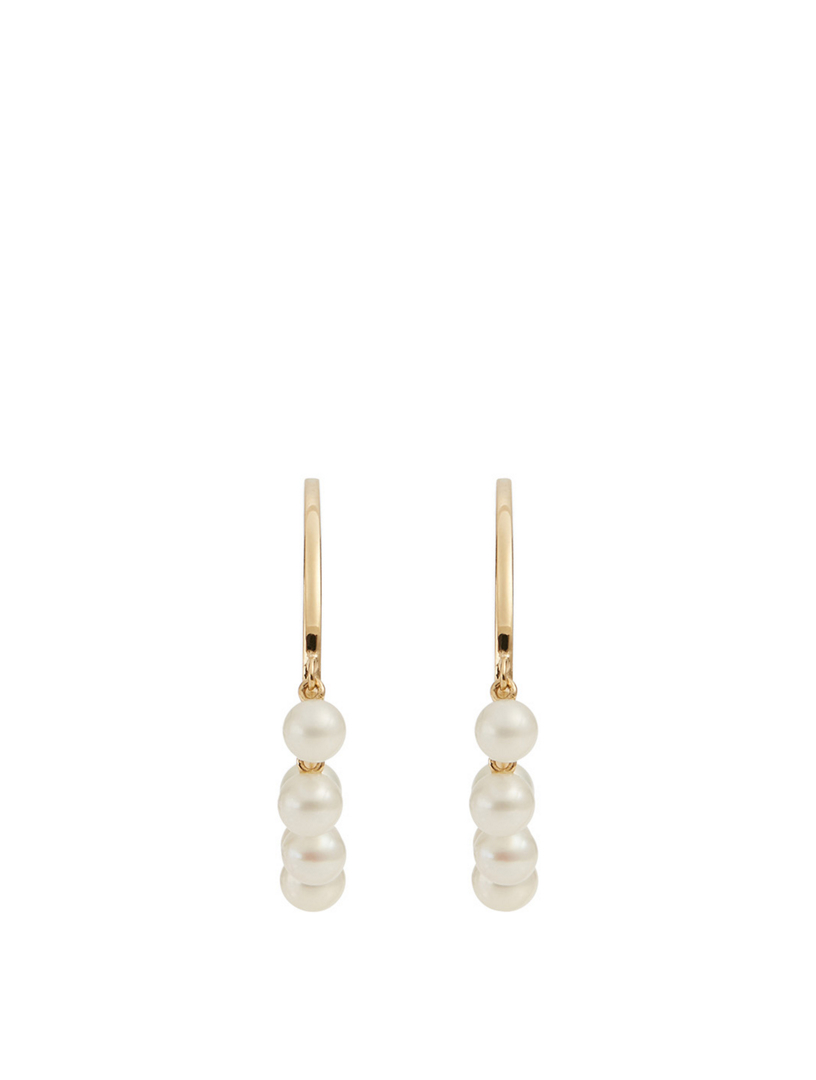 Medium 14K Gold Huggie Hoop Earrings With Pearls