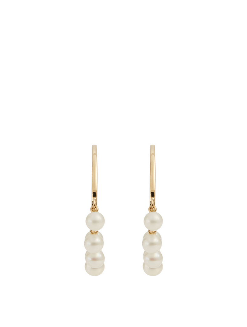 14K Gold Huggie Hoop Earrings With Pearls