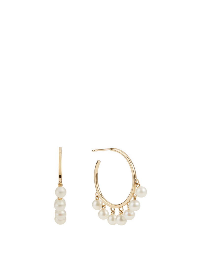 14K Gold Huggie Hoop Earrings With Pearls