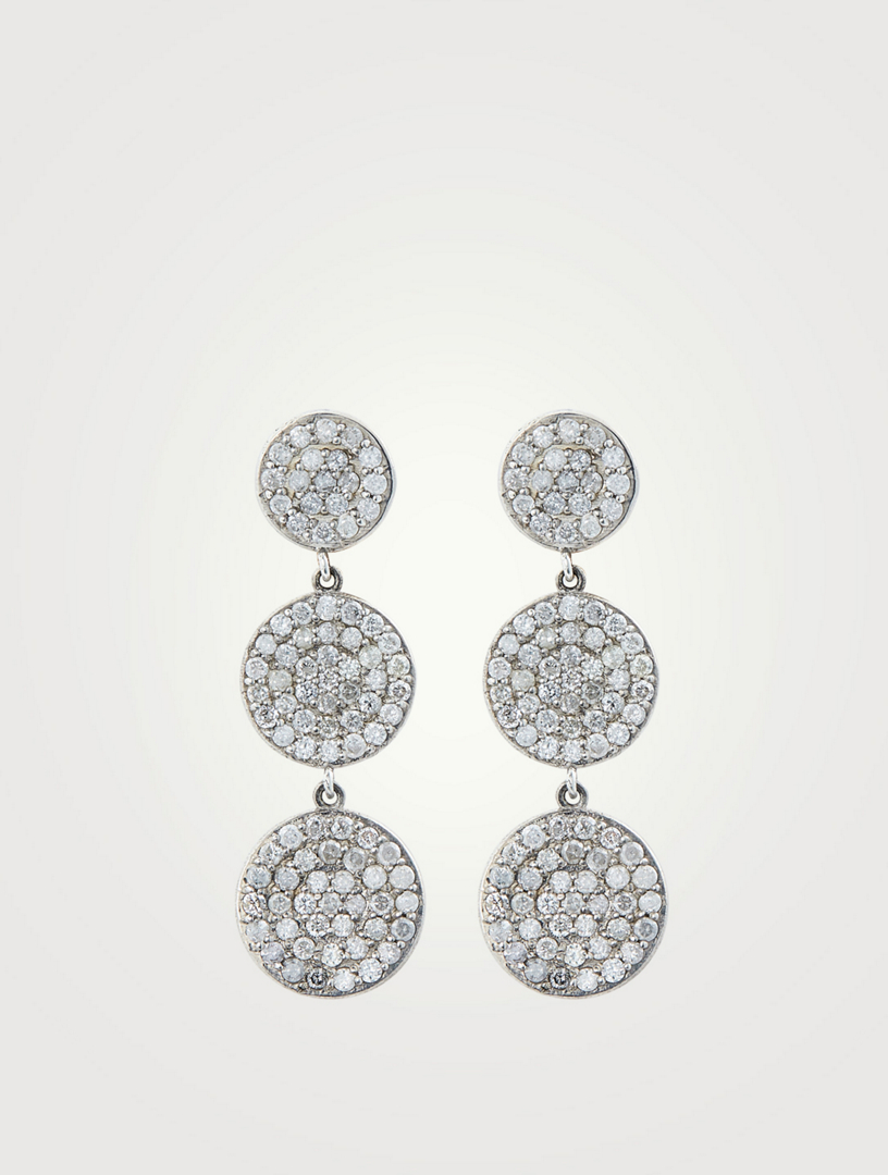 Silver Triple Disc Earrings With Diamonds