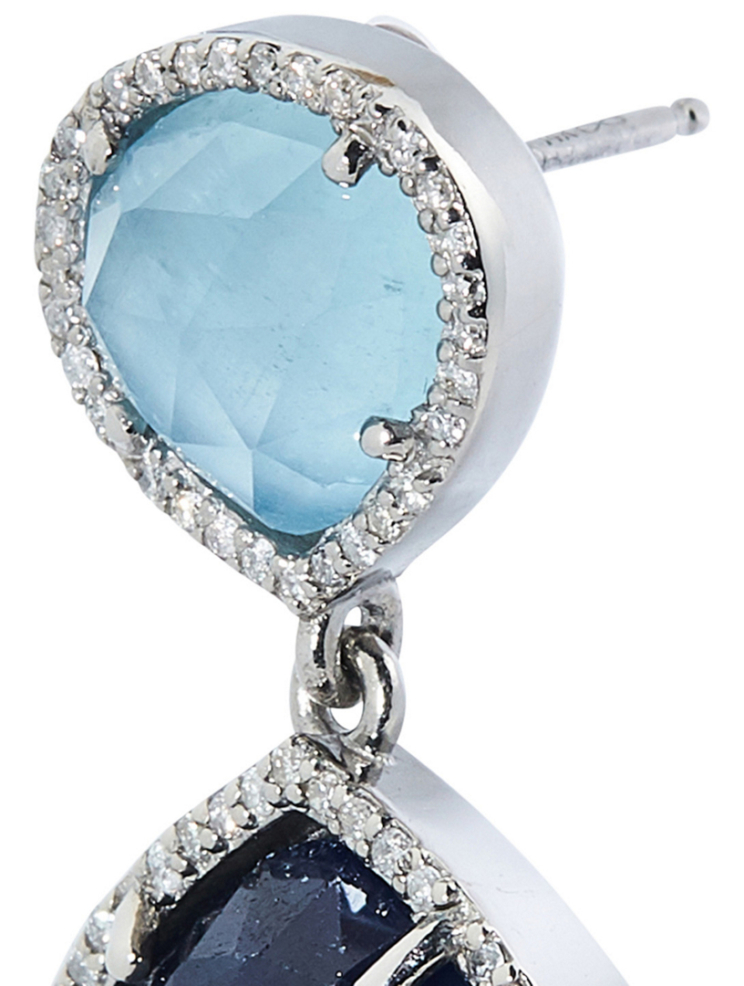 Silver Aquamarine And Sapphire Earrings With Diamonds