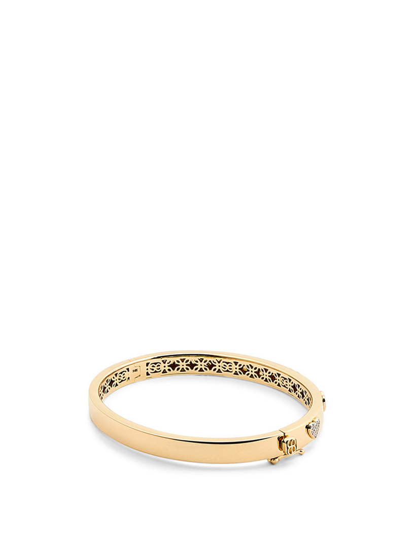 14K Gold Heart Hinge Bangle Bracelet With Diamond