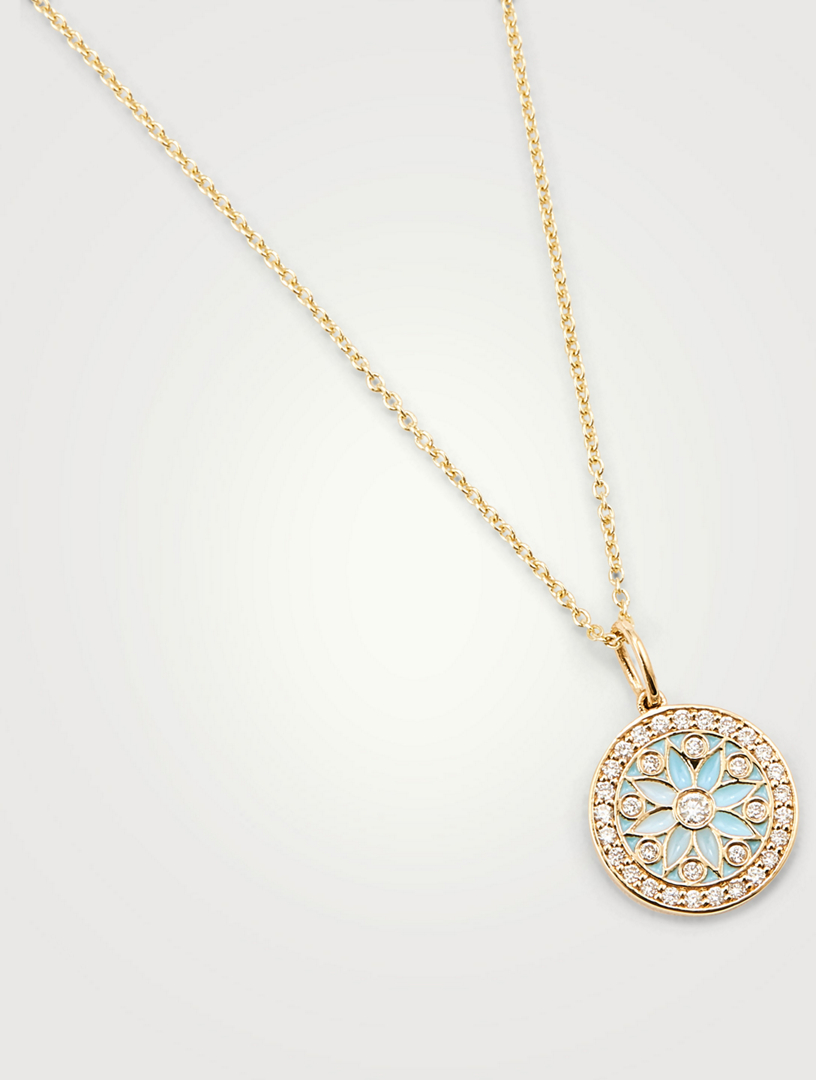 14K Gold Evil Eye Medallion Necklace With Diamonds
