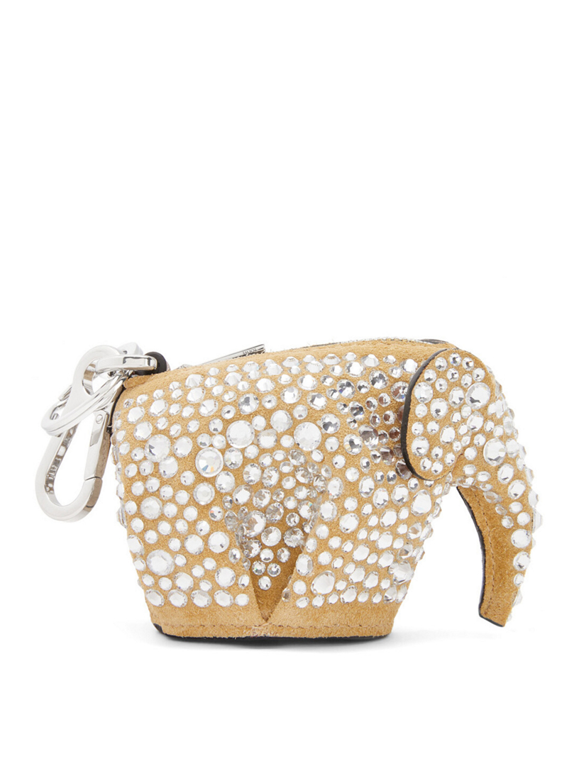 Mini Suede Elephant Charm Bag With Crystals