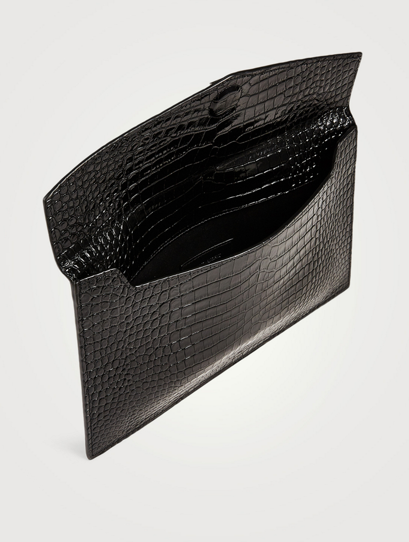 Uptown croc embossed leather clutch sale