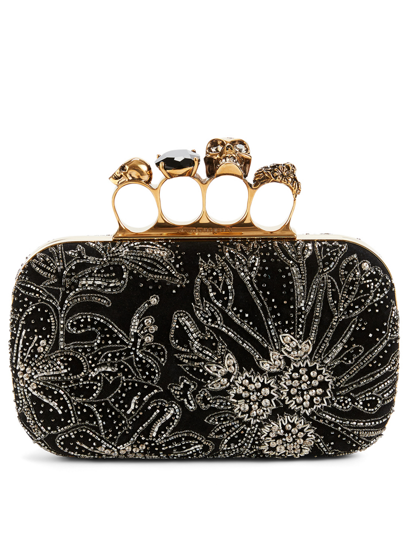 ALEXANDER MCQUEEN Four-Ring Suede Jewelled Box Clutch Bag | Holt Renfrew