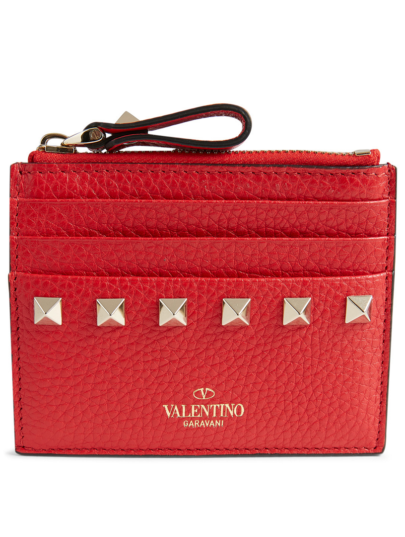 Rockstud Leather Zip Card Holder